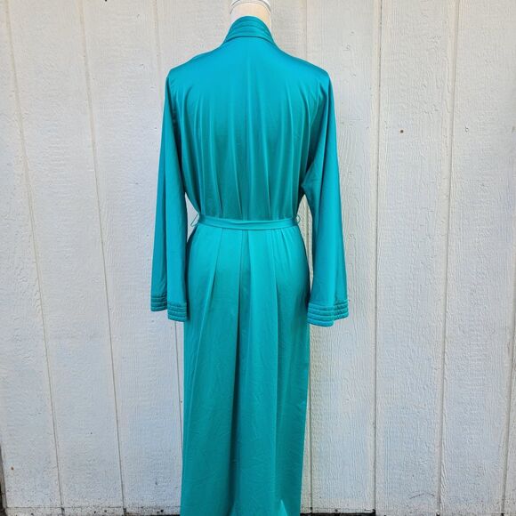 Vintage Vanity fair long satinrobe tie waist teal wmns sz med - Picture 2 of 8